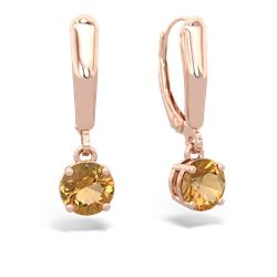Citrine 6Mm  Round Lever Back 14K Rose Gold earrings E2786