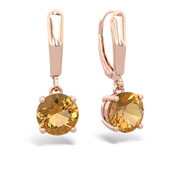 Citrine 8Mm  Round Lever Back 14K Rose Gold earrings E2788