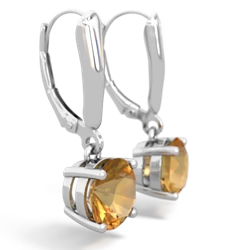 Citrine 8Mm Round Lever Back 14K White Gold earrings E2788