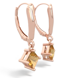 Citrine 6Mm Princess Lever Back 14K Rose Gold earrings E2789