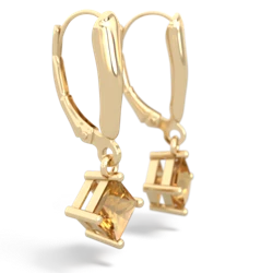Citrine 6Mm Princess Lever Back 14K Yellow Gold earrings E2789
