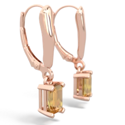 Citrine 6X4mm Emerald-Cut Lever Back 14K Rose Gold earrings E2855