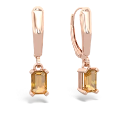 Citrine 6X4mm Emerald-Cut Lever Back 14K Rose Gold earrings E2855