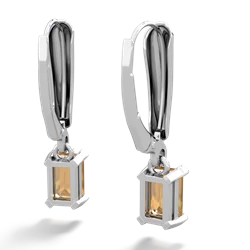 Citrine 6X4mm Emerald-Cut Lever Back 14K White Gold earrings E2855