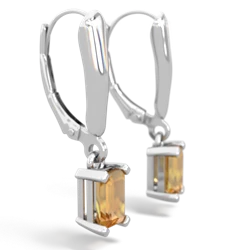 Citrine 6X4mm Emerald-Cut Lever Back 14K White Gold earrings E2855