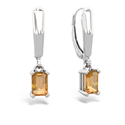 Citrine 6X4mm Emerald-Cut Lever Back 14K White Gold earrings E2855