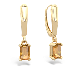 Citrine 6X4mm Emerald-Cut Lever Back 14K Yellow Gold earrings E2855