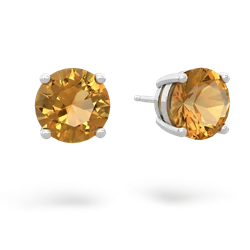 Citrine 8Mm Round Stud 14K White Gold earrings E1788