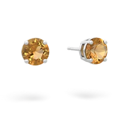 Citrine 6Mm Round Stud 14K White Gold earrings E1786