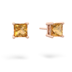 Citrine 5Mm Princess Cut Stud 14K Rose Gold earrings E1789