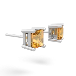 Citrine 5Mm Princess Cut Stud 14K White Gold earrings E1789