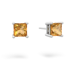 Citrine 5Mm Princess Cut Stud 14K White Gold earrings E1789