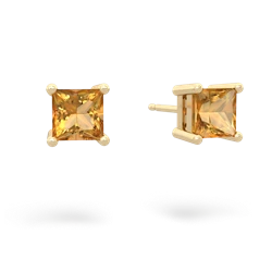 Citrine 5Mm Princess Cut Stud 14K Yellow Gold earrings E1789