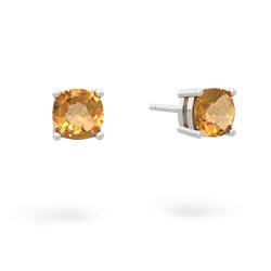 Citrine 5Mm Checkerboard Cushion Stud 14K White Gold earrings E1795