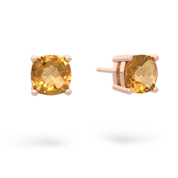 Citrine 6Mm Checkerboard Cushion Stud 14K Rose Gold earrings E1796