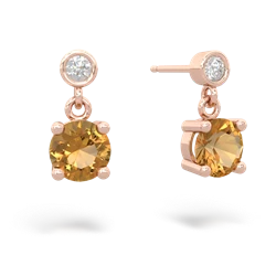 Citrine Diamond Drop 6Mm Round 14K Rose Gold earrings E1986