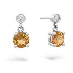 Citrine Diamond Drop 6Mm Round 14K White Gold earrings E1986