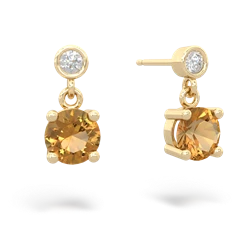 Citrine Diamond Drop 6Mm Round 14K Yellow Gold earrings E1986