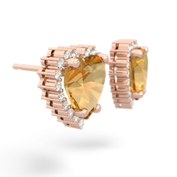 Citrine Sparkling Halo Heart 14K Rose Gold earrings E0391