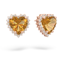 Citrine Sparkling Halo Heart 14K Rose Gold earrings E0391