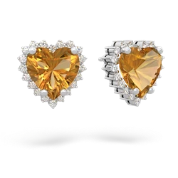 Citrine Sparkling Halo Heart 14K White Gold earrings E0391