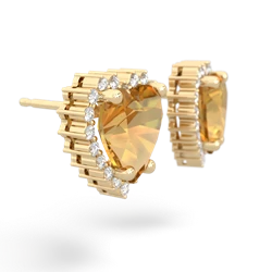 Citrine Sparkling Halo Heart 14K Yellow Gold earrings E0391