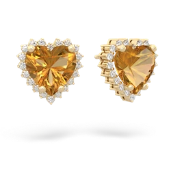 Citrine Sparkling Halo Heart 14K Yellow Gold earrings E0391