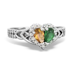 Citrine Celtic Knot Two Hearts As One 14K White Gold ring R2644HRT