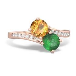 Citrine Channel Set Two Stone 14K Rose Gold ring R5303