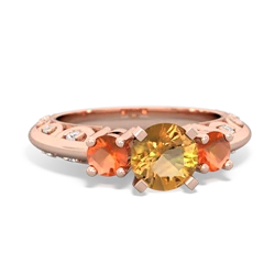 Citrine Art Deco Eternal Embrace Engagement 14K Rose Gold ring C2003