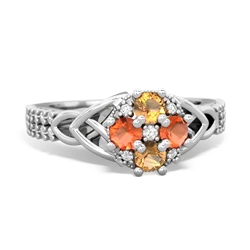 Citrine Celtic Knot Cluster Engagement 14K White Gold ring R26443RD