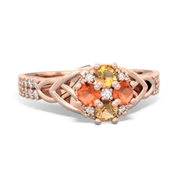 Citrine Celtic Knot Cluster Engagement 14K Rose Gold ring R26443RD