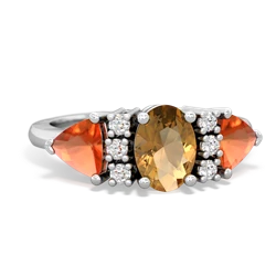 Citrine Antique Style Three Stone 14K White Gold ring R2186