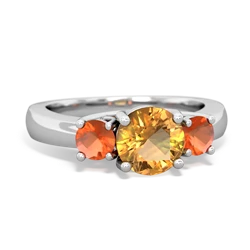 Citrine Three Stone Round Trellis 14K White Gold ring R4018