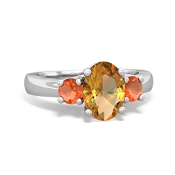 Citrine Three Stone Oval Trellis 14K White Gold ring R4024