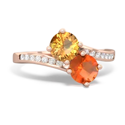 Citrine Channel Set Two Stone 14K Rose Gold ring R5303