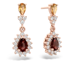 Citrine Halo Pear Dangle 14K Rose Gold earrings E1882