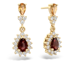 Citrine Halo Pear Dangle 14K Yellow Gold earrings E1882