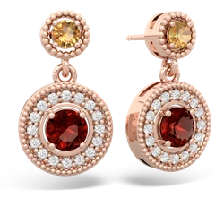 Citrine Halo Dangle 14K Rose Gold earrings E5319