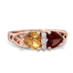 Citrine Celtic Knot Double Heart 14K Rose Gold ring R5040