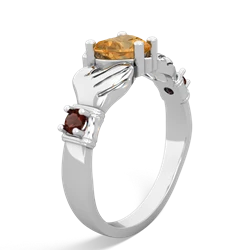 Citrine Claddagh Keepsake 14K White Gold ring R5245