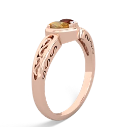 Citrine Filligree 'One Heart' 14K Rose Gold ring R5070