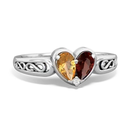 Citrine Filligree 'One Heart' 14K White Gold ring R5070