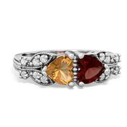 Citrine Diamond Butterflies 14K White Gold ring R5601