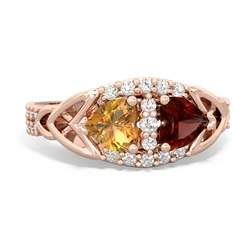 Citrine Sparkling Celtic Knot 14K Rose Gold ring R2645