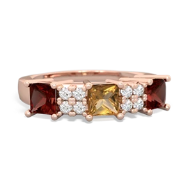 Citrine Three Stone Diamond Cluster 14K Rose Gold ring R2592