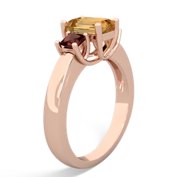 Citrine Three Stone Emerald-Cut Trellis 14K Rose Gold ring R4021