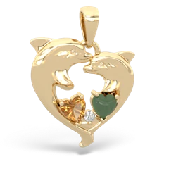 Citrine Dolphin Heart 14K Yellow Gold pendant P5820