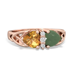 Citrine Celtic Knot Double Heart 14K Rose Gold ring R5040