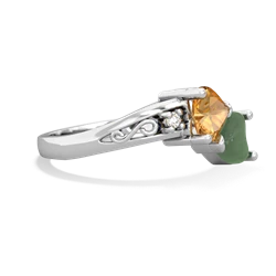 Citrine Snuggling Hearts 14K White Gold ring R2178